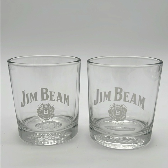 Jim Beam Bourbon Clear Rocks Glass Set with Heavy Base - Golf Ball & Football -2 - Picture 1 of 9